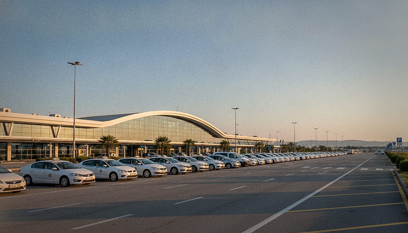 Taxistand vor dem Terminal des Flughafens Split